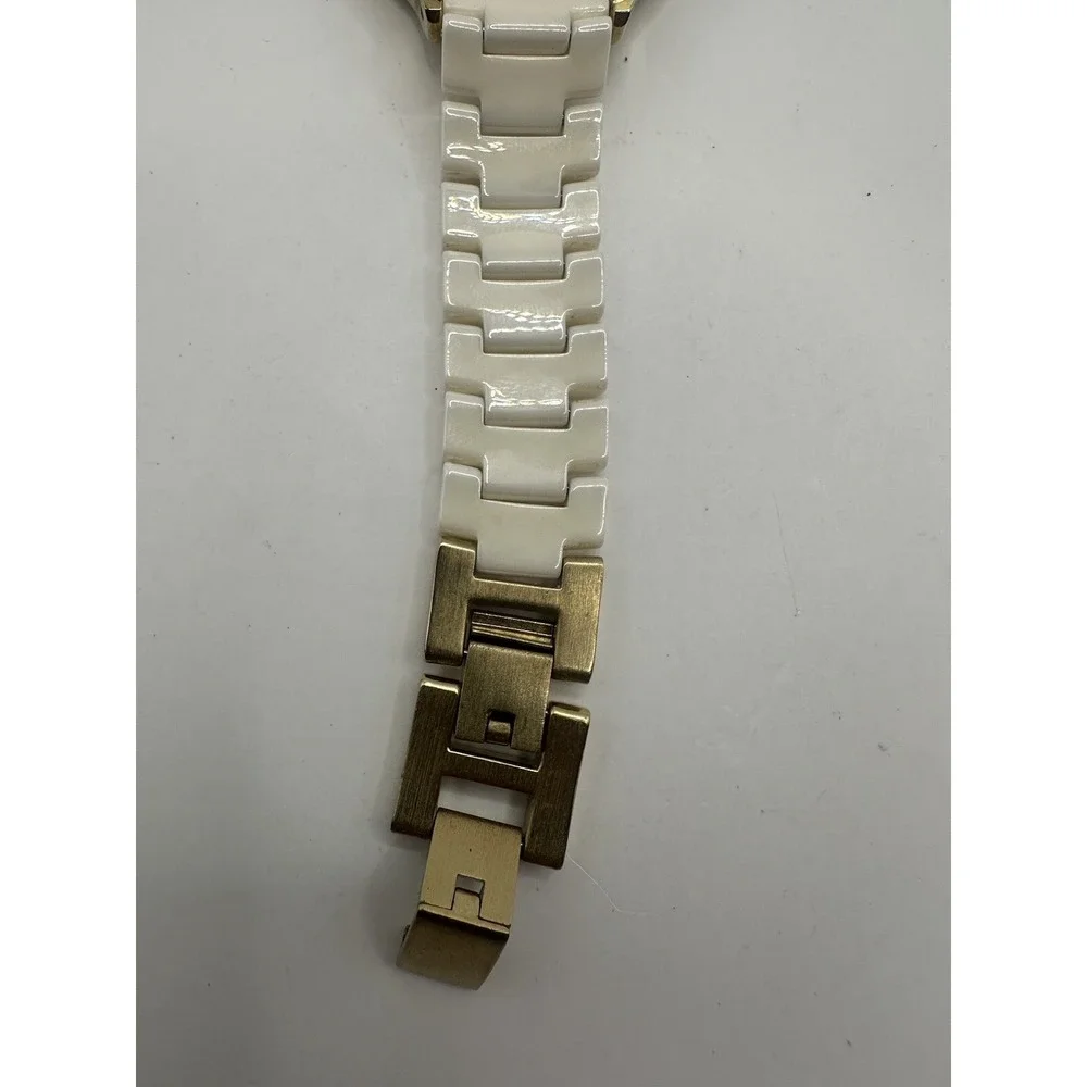 Anne Klein Womens‎ New Battery Gold Tone Ceramic Ivory 36MM 7.5